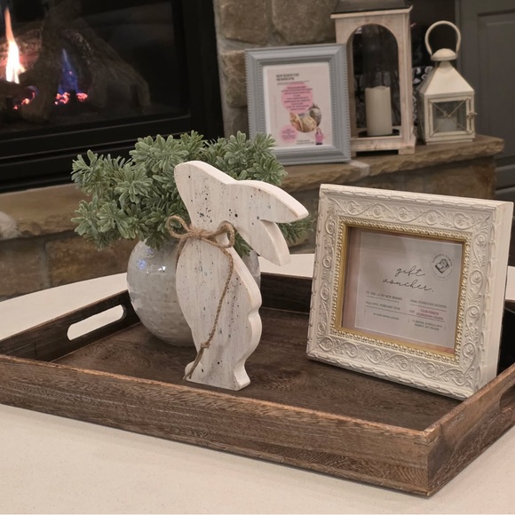 Neutral Cream Wooden Bunny Decor with Twine Bow - Picture 2 of 3